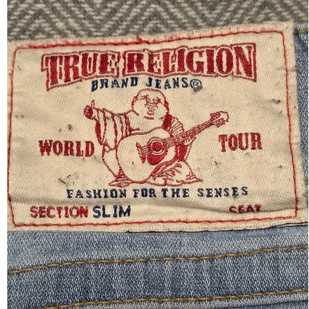 True Religion Mens Section Slim Light Wash Blue Denim Jeans Size 33‎ x 31